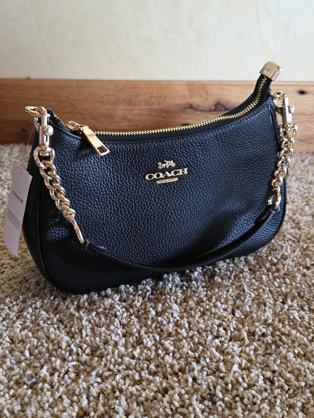 COACH Teri Mini Black Leather Chain-Accent Shoulder Bag NWT - Picture 4 of 14